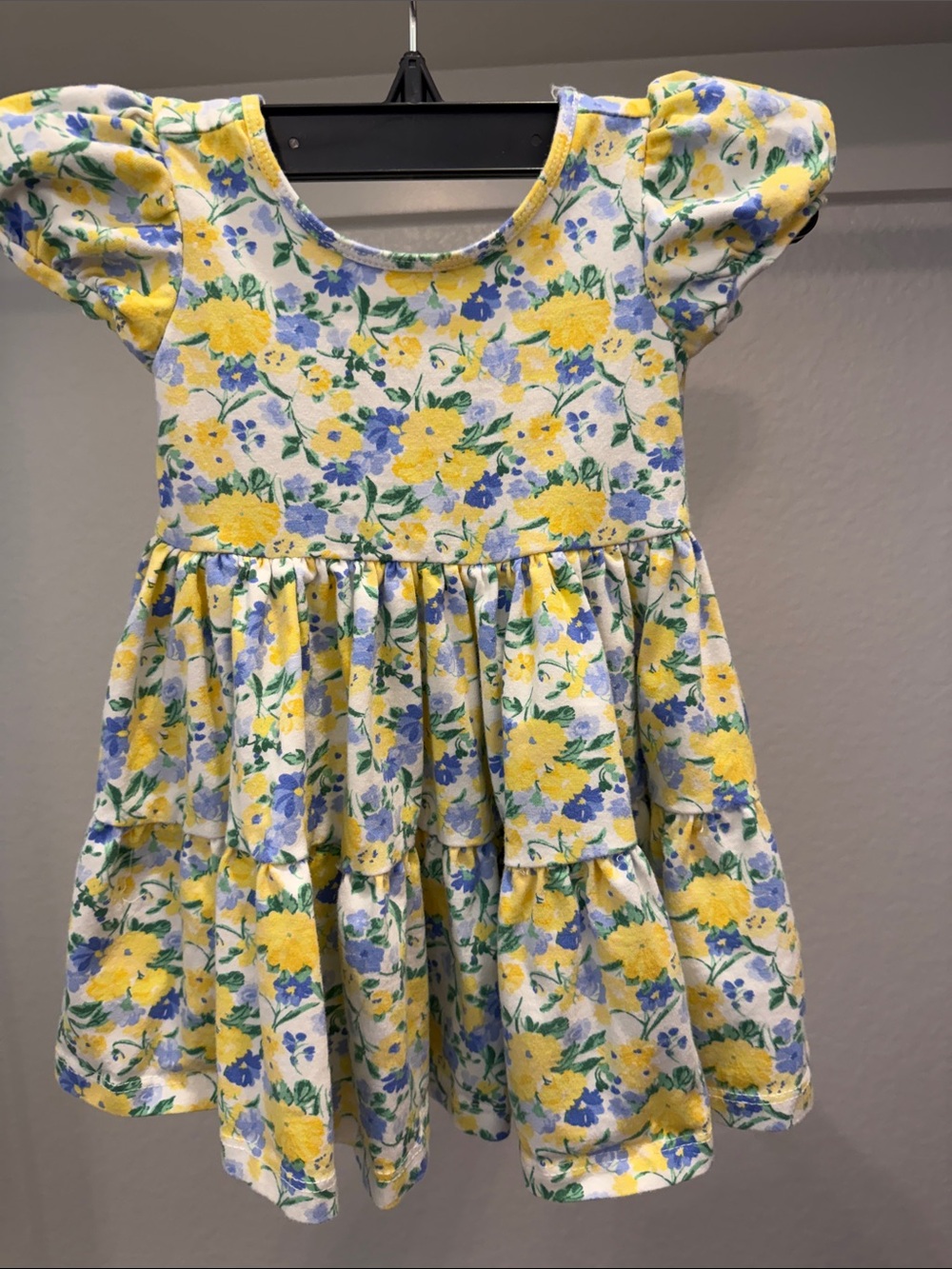 Janie and Jack Yellow and Blue Floral Tiered Dress